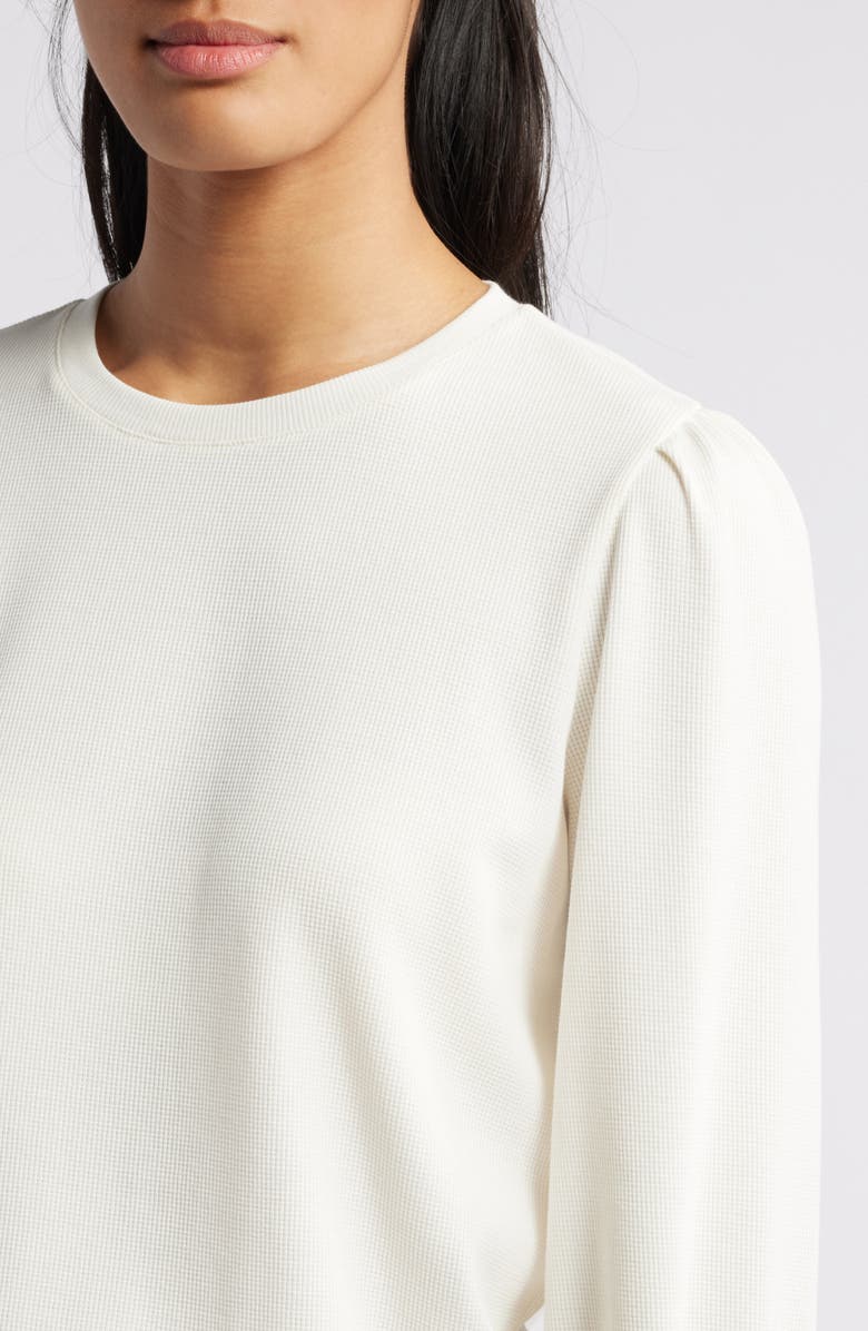 Caslon<sup>®</sup> Crewneck Puff Sleeve Rib Top, Alternate, color, Ivory Pristine
