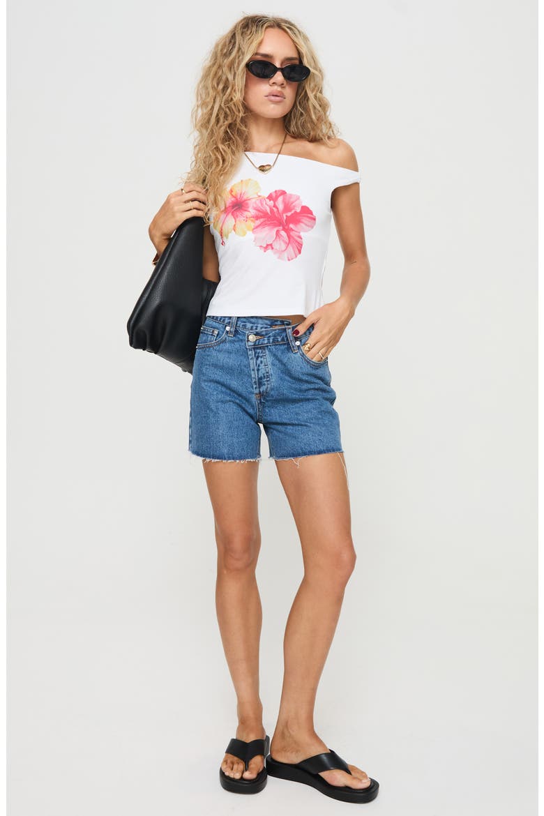 Edwardi Hibiscus One-Shoulder Graphic Top, Alternate, color, WHITE