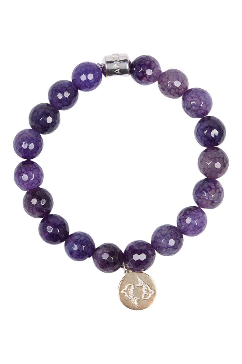 Boheme Beaded Sterling Silver Pisces Charm Zodiac Bracelet, Main, color, AMETHYST