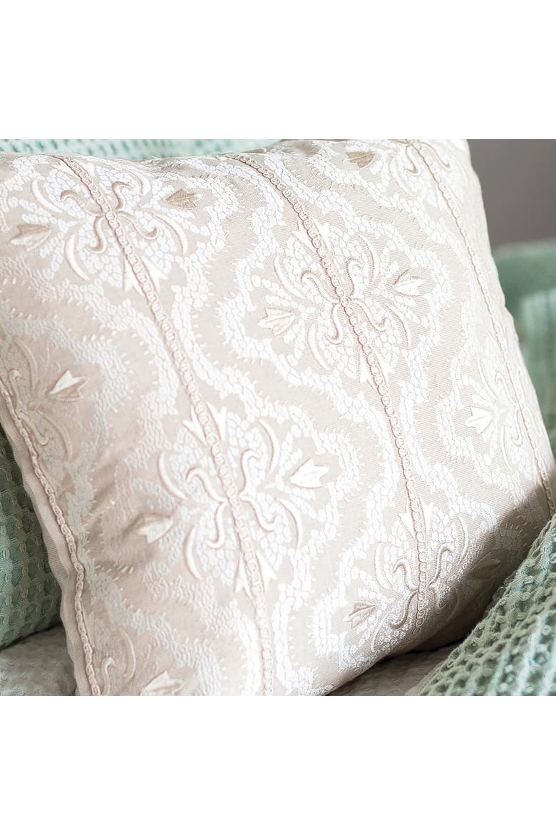 Lyra Ivory White Damask Victorian Embroidered Accent Throw Pillow 18" x 18", Alternate, color, Brown