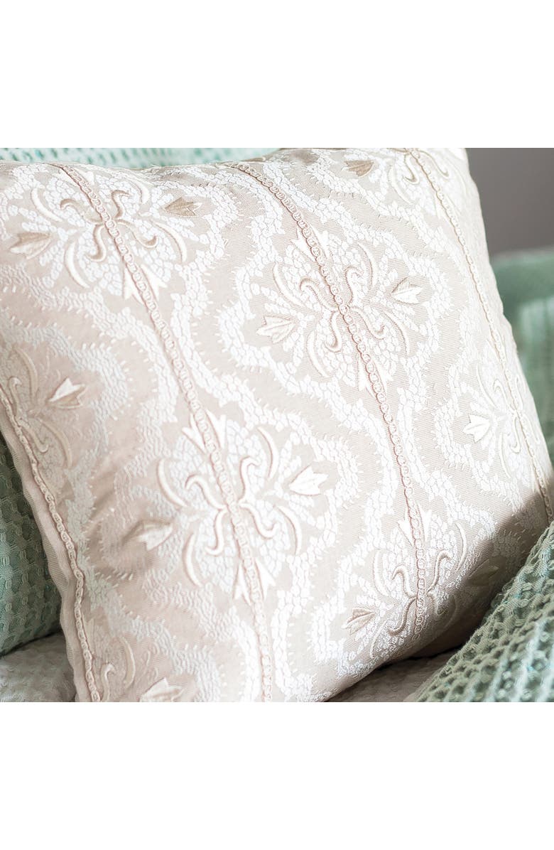 ELISABETH YORK Lyra Floral Damask Tan Cotton Decor Throw Pillow, 18" x 18", Alternate, color, Brown