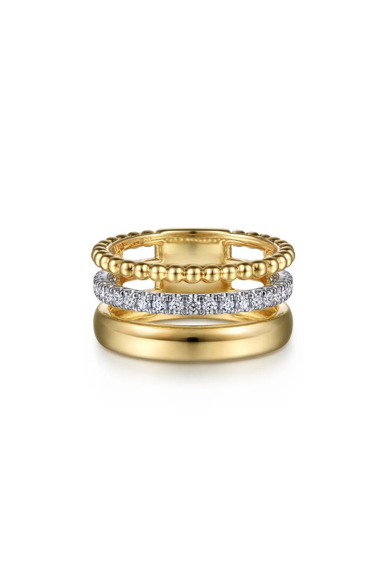 14k Gold Diamond Stacked Band Ring, Alternate, color, TWO TONE