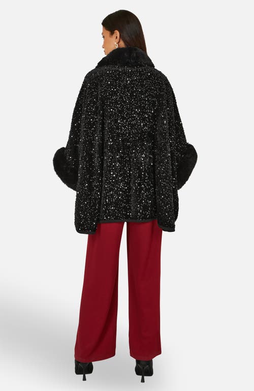 Yumi Textured Faux Fur Lined Cape In Black