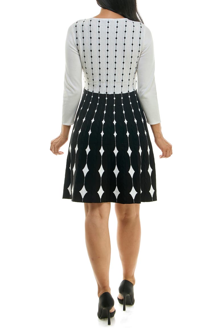 Two-Tone Fit & Flare Sweater Dress, Alternate, color, IVORY/ BLACK