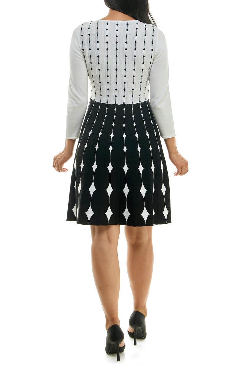 Nina Leonard Two-Tone Fit & Flare Sweater Dress, Alternate, color, Ivory/ Black