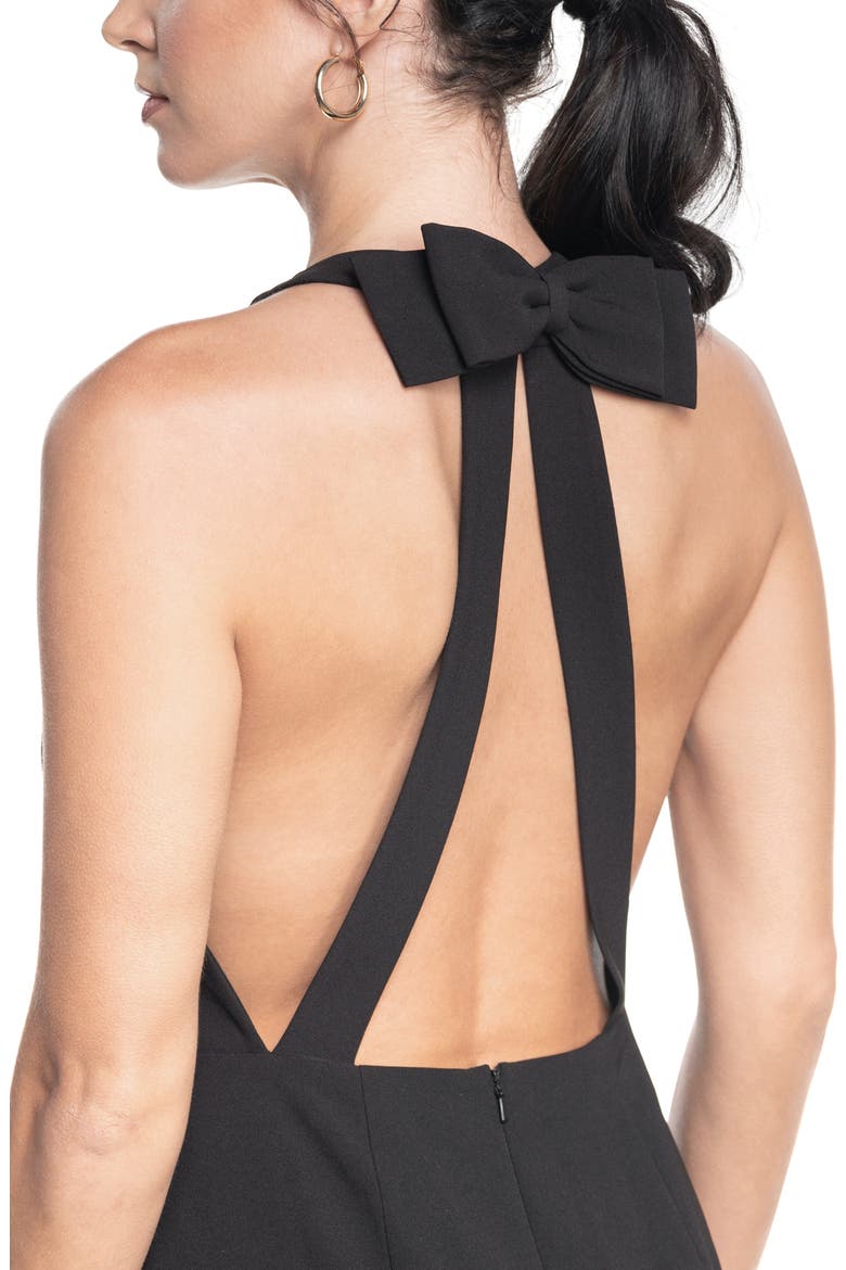 Emme Back Bow Sheath Cocktail Dress, Alternate, color, BLACK