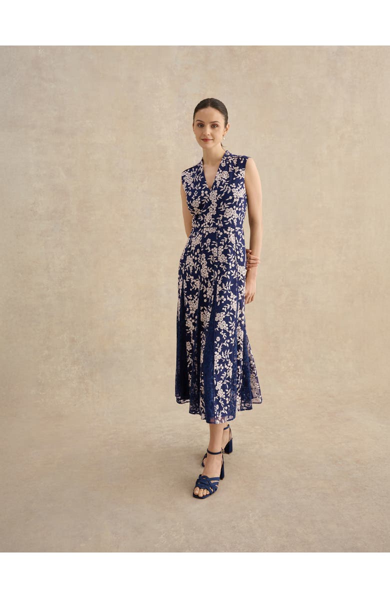 HOBBS LONDON Quin Sleeveless V-Neck Embroidered Dress, Main, color, Midnight Blush