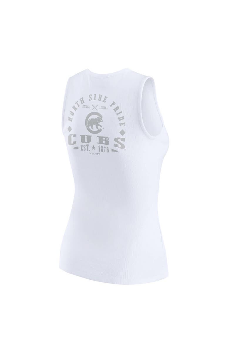 WEAR by Erin Andrews Women's WEAR by Erin Andrews White Chicago Cubs Rib-Knit Henley Tank Top, Alternate, color, White