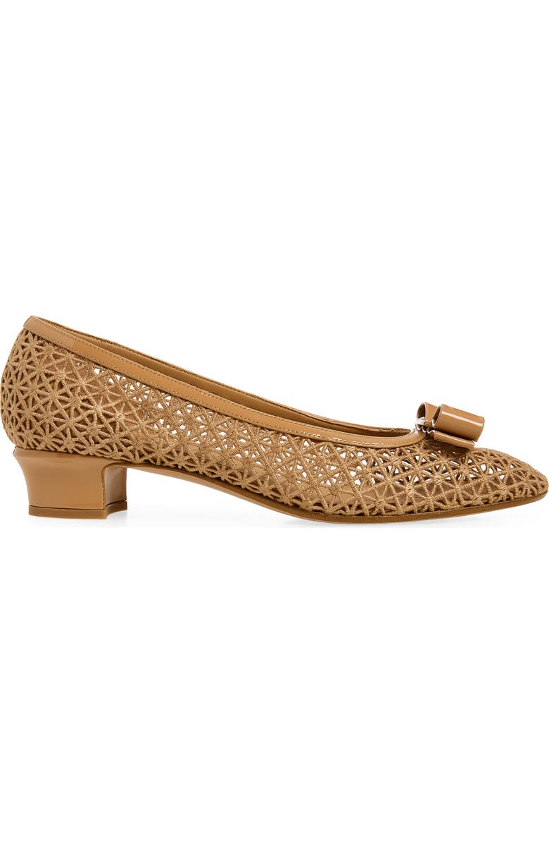 FERRAGAMO Macramé Vara Bow Pump, Alternate, color, Biscotto Soft Camel