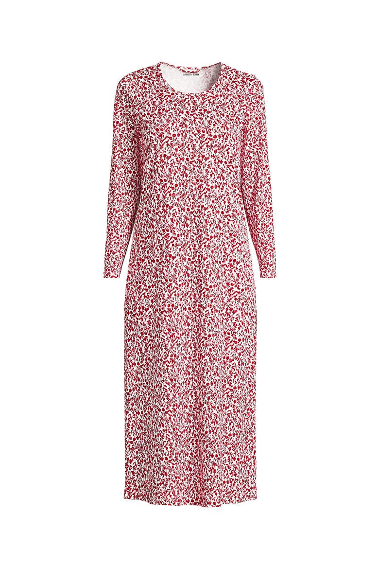 Cotton Long Sleeve Midcalf Nightgown, Alternate, color, Compass Red Pressed Flower