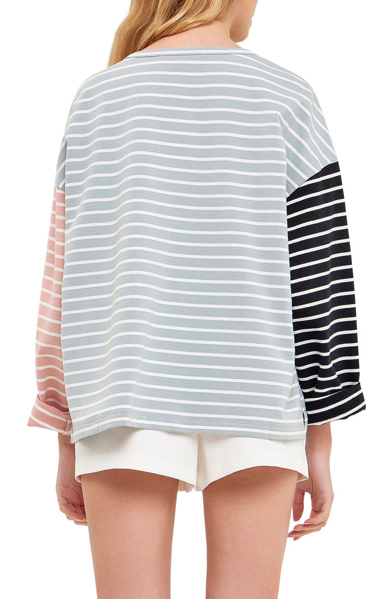 English Factory Colorblock Stripe Long Sleeve Stretch Cotton Top, Alternate, color, Pistachio Multi