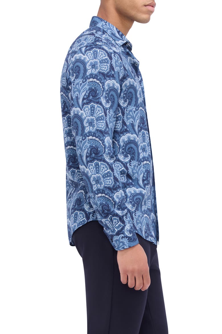 Julian Paisley EcoVero™ Viscose Button-Up Shirt, Alternate, color, NAVY