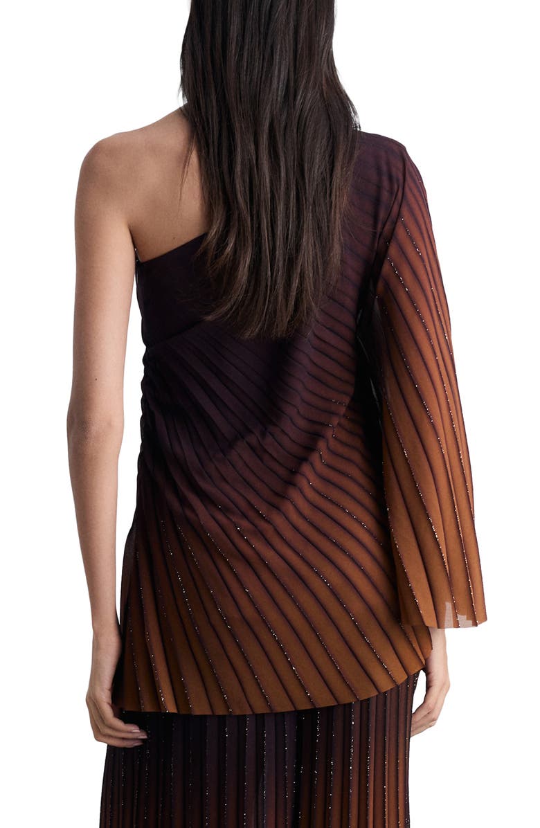 MANGO Pleated Metallic One-Shoulder Top, Alternate, color, 