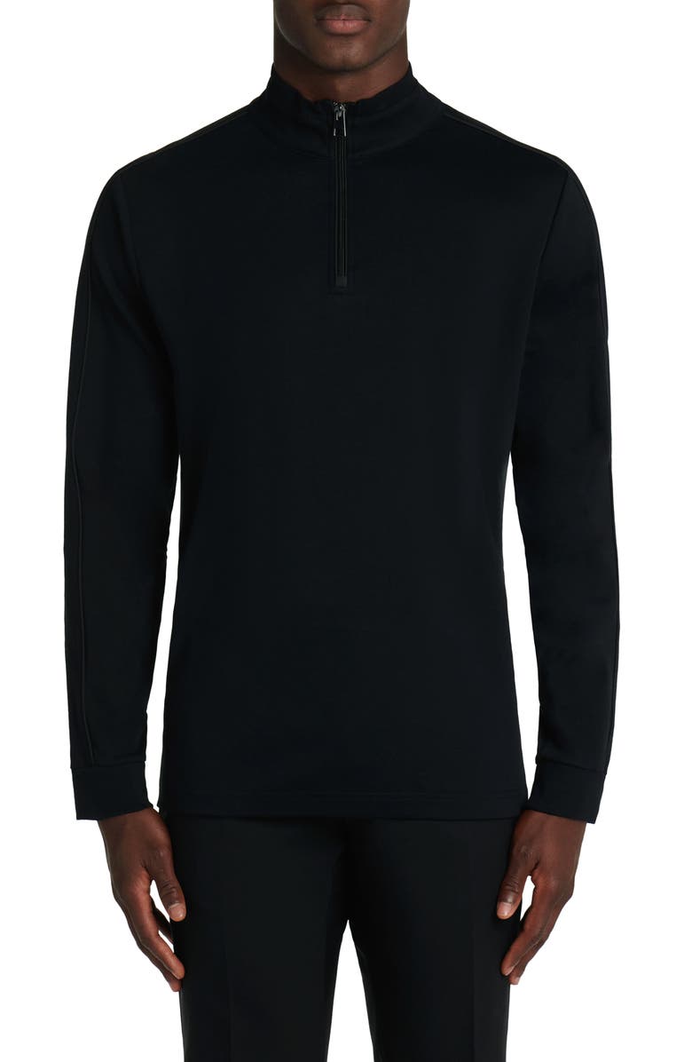 Bugatchi Quarter Zip Sweatshirt, Main, color, Black