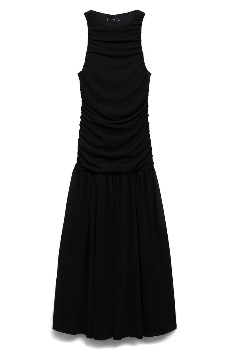 MANGO Gathered Sleeveless Midi Dress, Alternate, color, Black