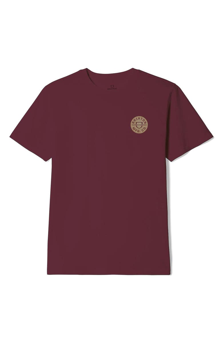 Brixton Crest Cotton Graphic T-Shirt, Alternate, color, Burgandy/ Tobacco/ Sand