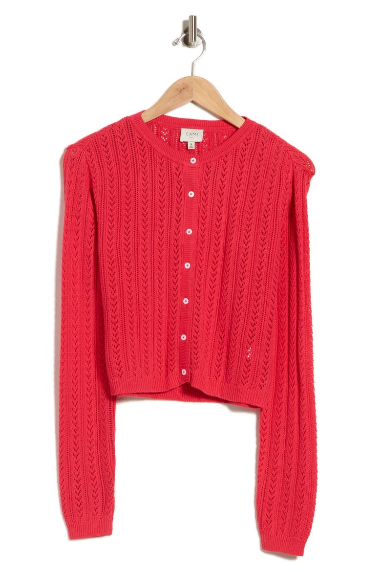 Dresden Pointelle Crop Cardigan, Main, color, CANDY APPLE