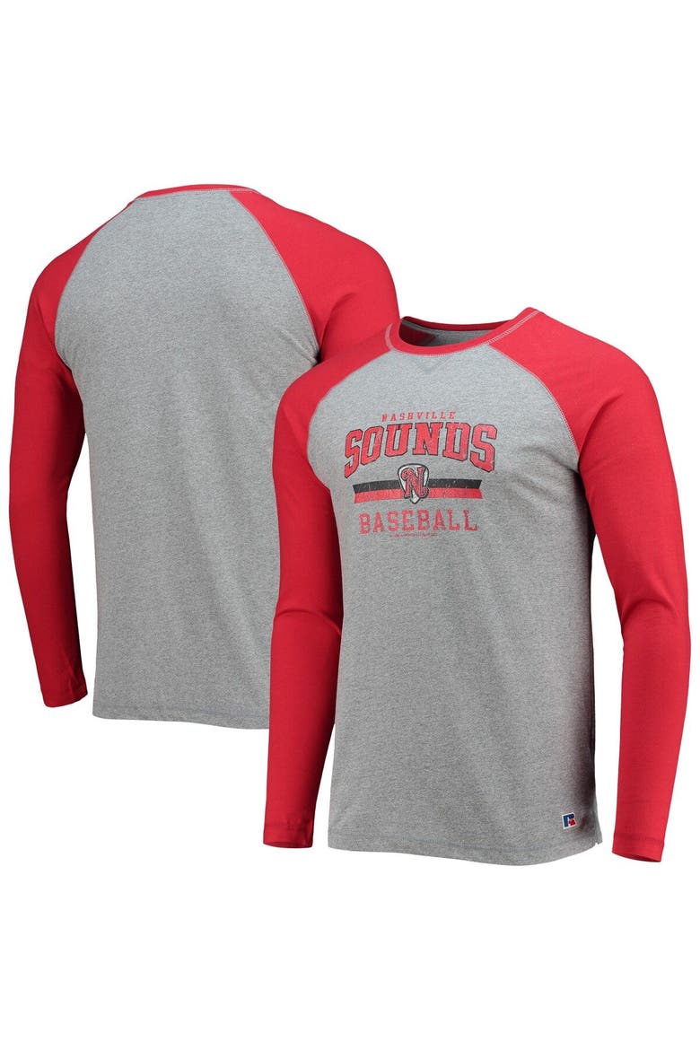 Men's Red/Heathered Gray Nashville Sounds Long Sleeve Baseball T-Shirt, Main, color, Gray