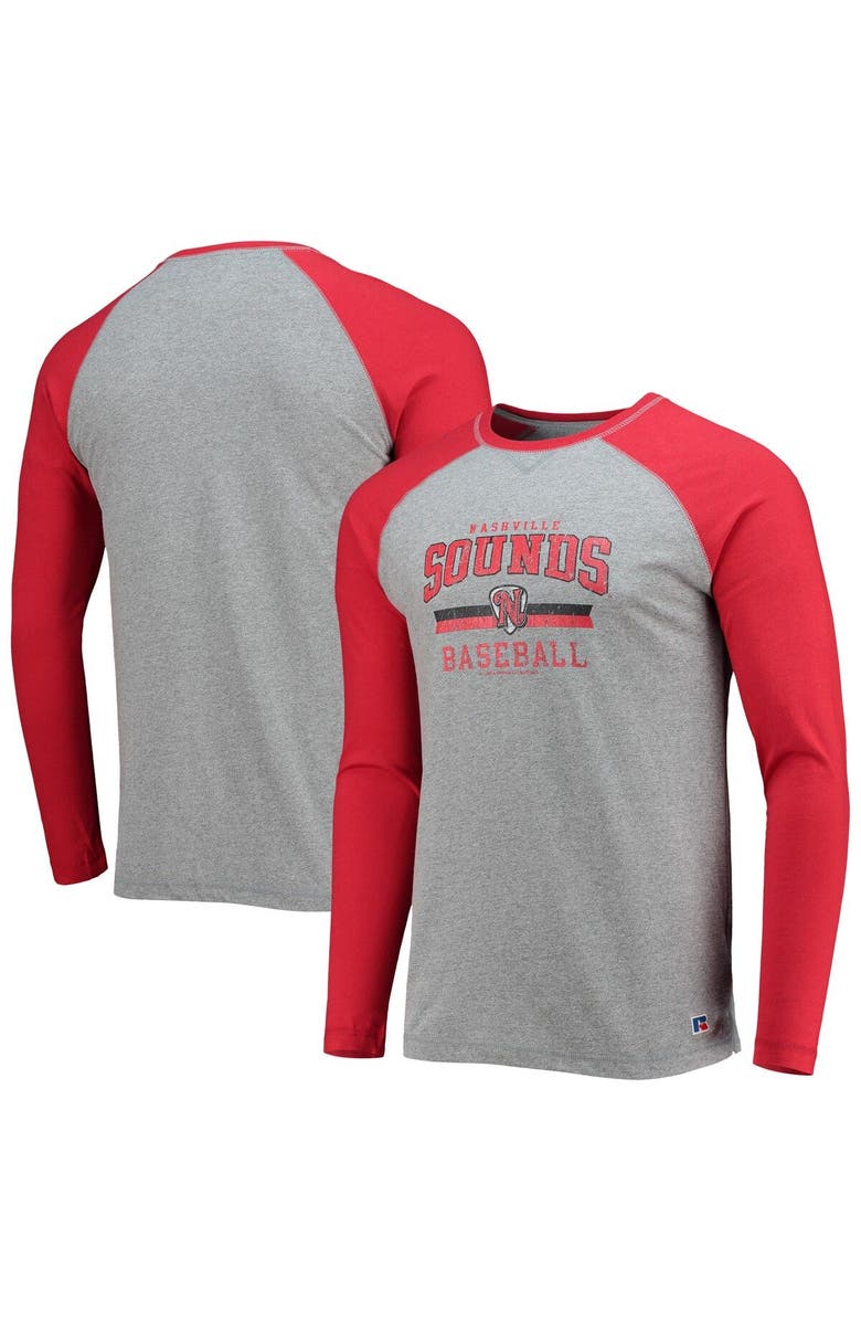 BOXERCRAFT Men's Red/Heathered Gray Nashville Sounds Long Sleeve Baseball T-Shirt, Main, color, Gray