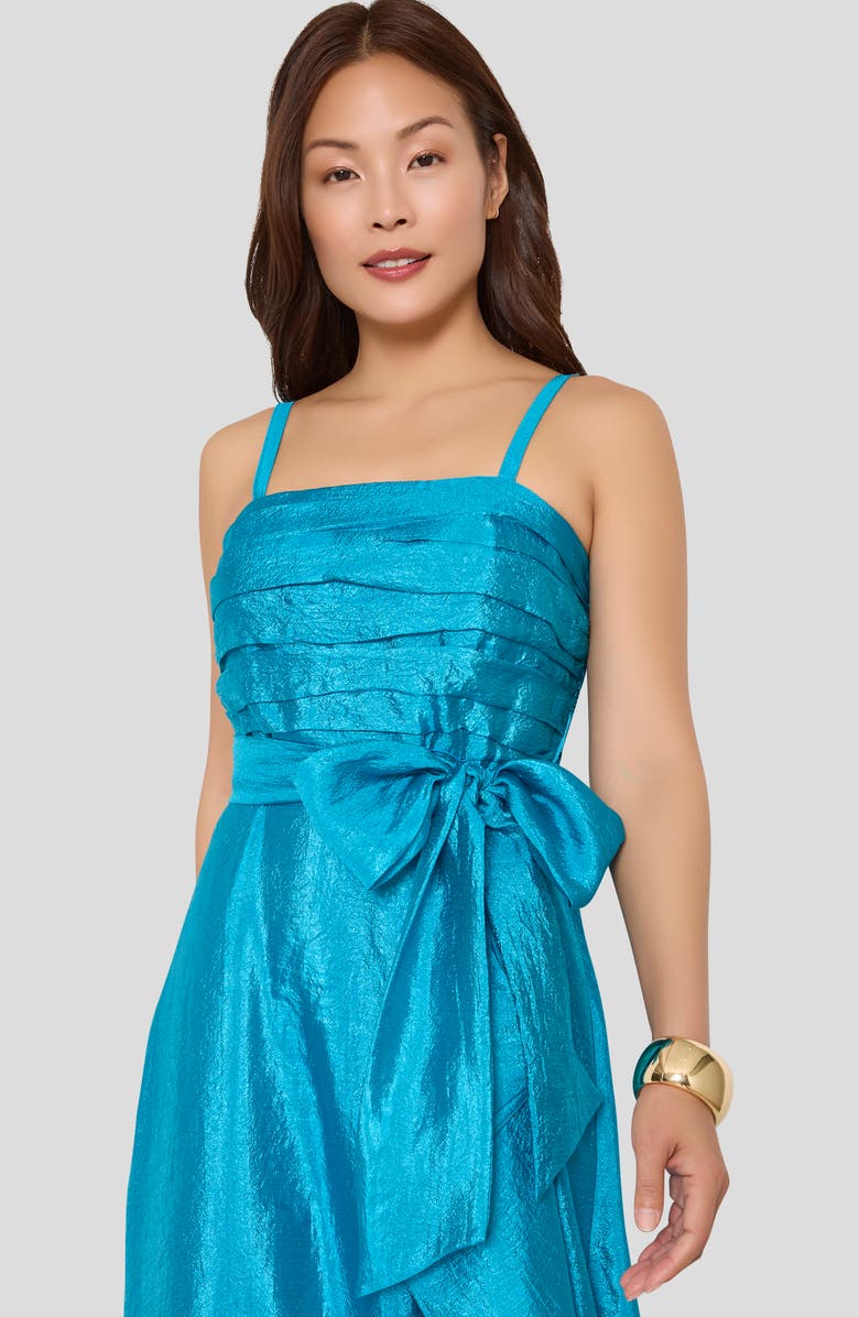 Tahari ASL Ruched Metallic Sleeveless Gown, Alternate, color, Blue Jewel