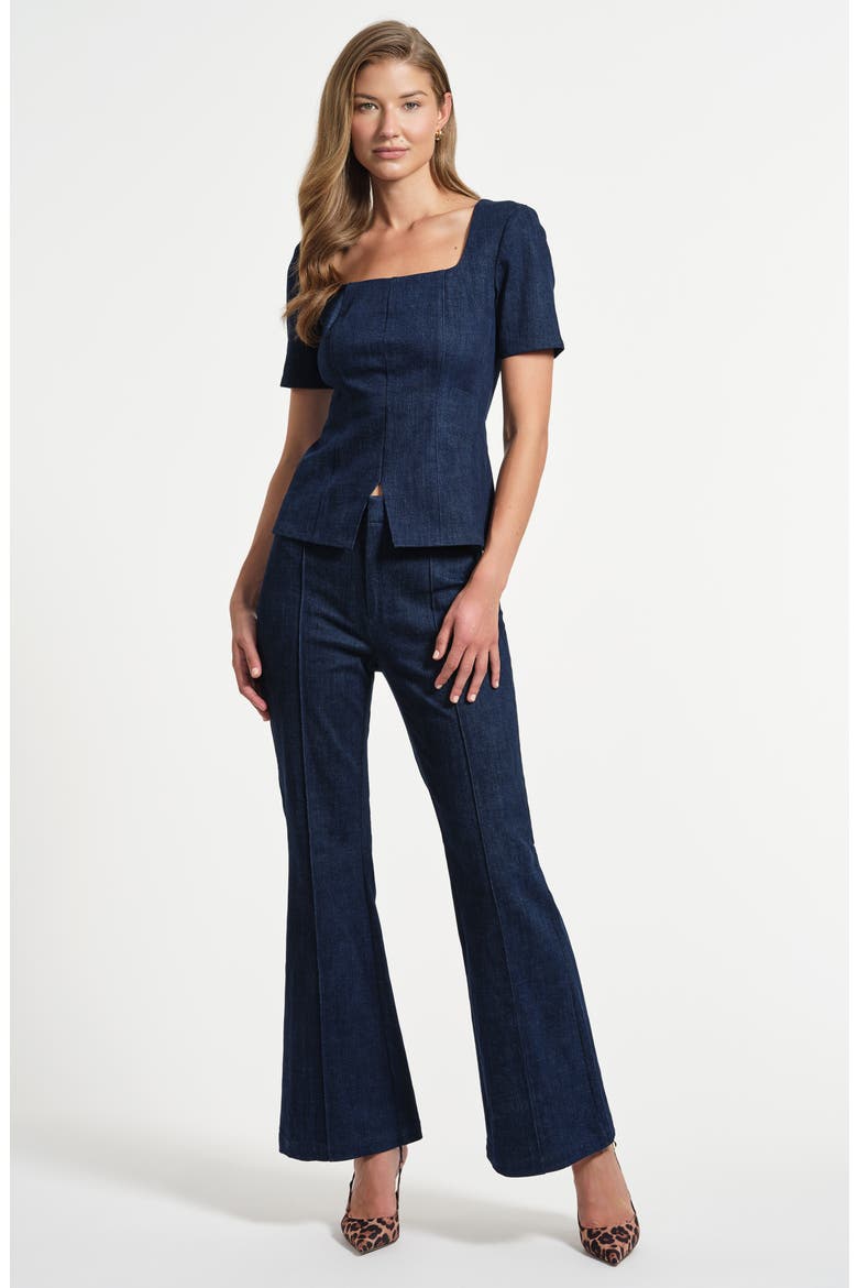 Seamed Square Neck Denim Top, Alternate, color, RINSE WASH