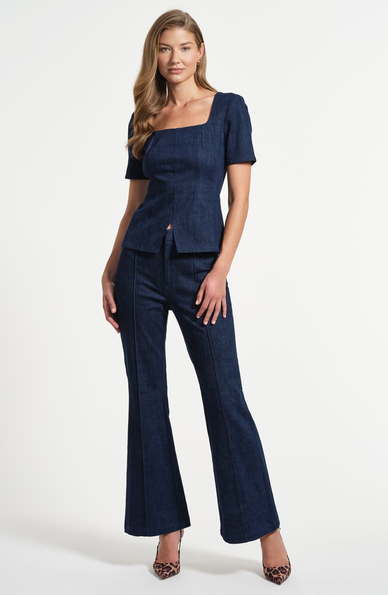 Isaac Mizrahi New York Seamed Square Neck Denim Top, Alternate, color, Rinse Wash