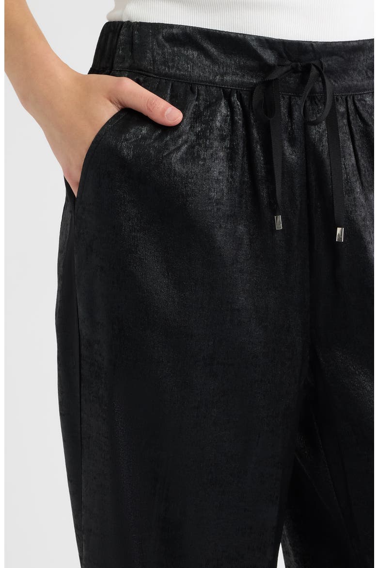 Tie Waist Metallic Tuxedo Track Pants, Alternate, color, BLACK
