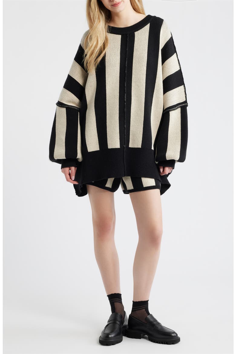 Start A Revolution Stripe Sweater & Shorts, Main, color, BLACK/ IVORY STRIPES