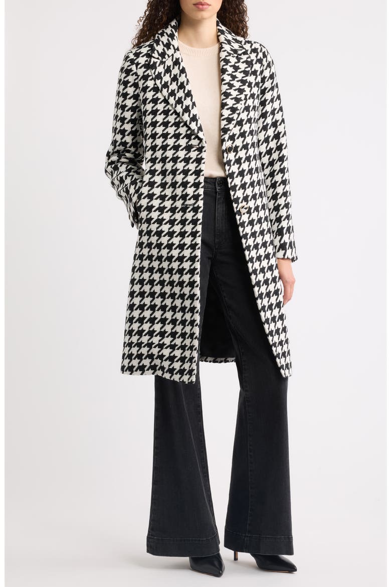 Houndstooth Single Breasted Coat, Main, color, BLACK/ WHITE