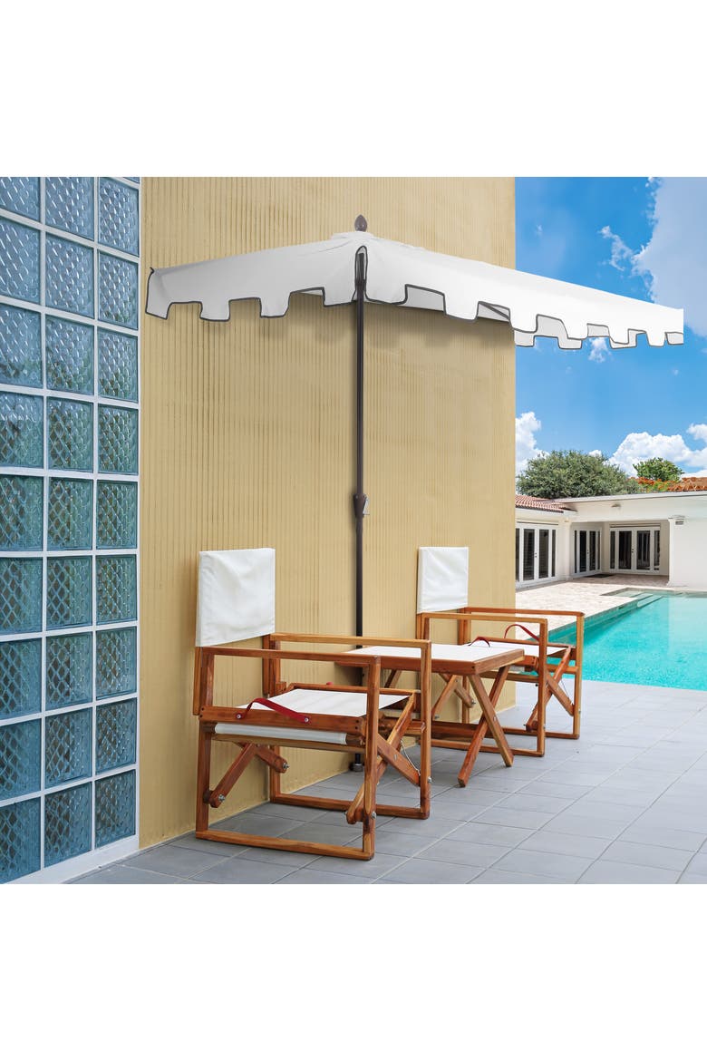 Sidney Coastal Half Patio Umbrella with Crank, UV-Resistant Space-Saving Wall-Hugging Aluminum Balcony Sun Shade, Alternate, color, White
