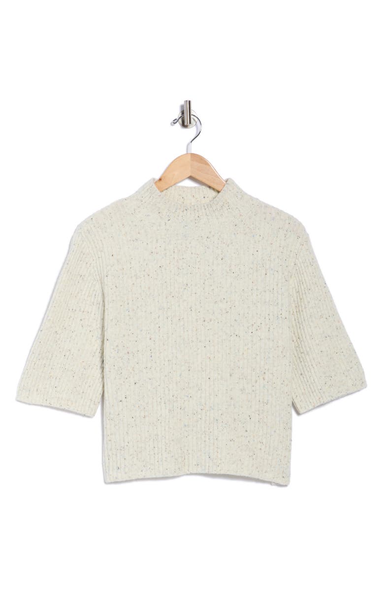 Bobeau Speckled Mock Neck Short Sleeve Sweater, Main, color, Ivory Mix