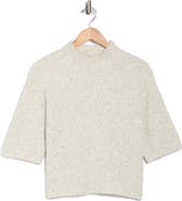Bobeau Speckled Mock Neck Short Sleeve Sweater