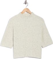Bobeau Speckled Mock Neck Short Sleeve Sweater