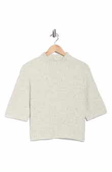 Bobeau Speckled Mock Neck Short Sleeve Sweater