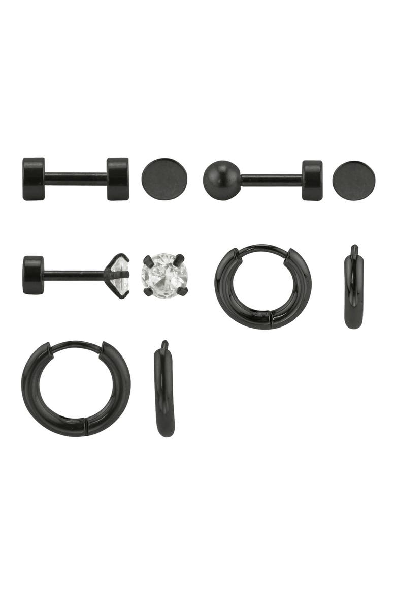 Set of 5 Stud & Hoop Earrings, Main, color, SILVER/GRAY