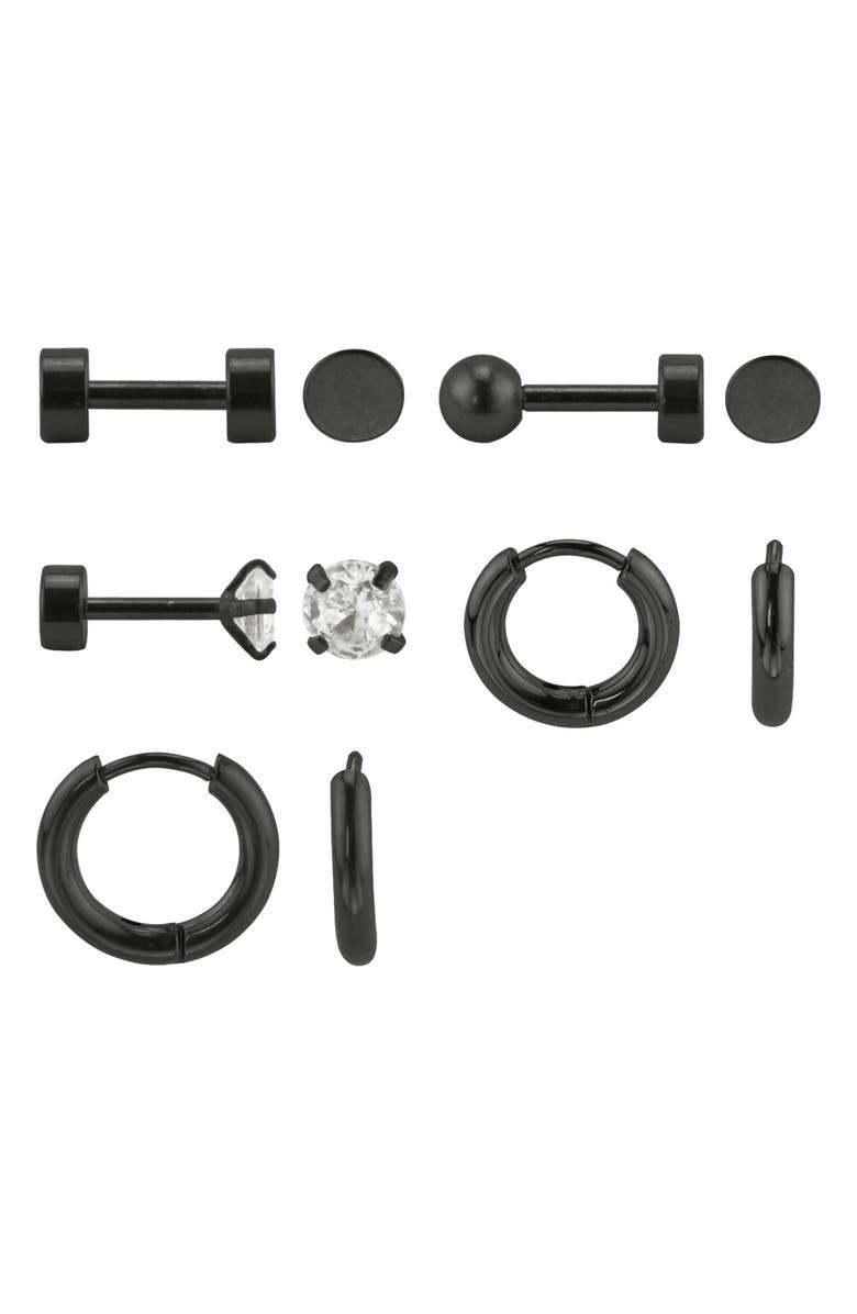 REBL Set of 5 Stud & Hoop Earrings, Main, color,