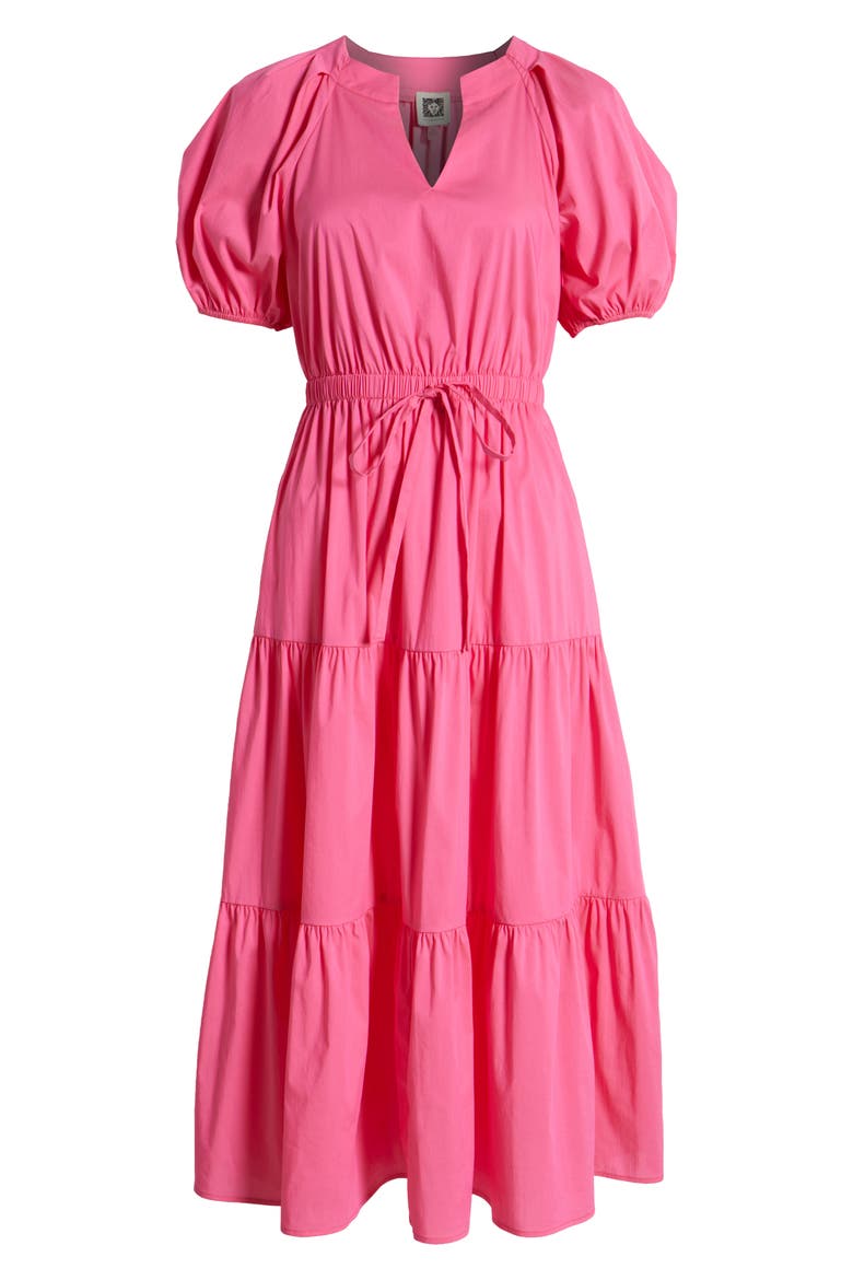 Tiered Puff Sleeve Midi Dress, Alternate, color, CARMINE ROSE