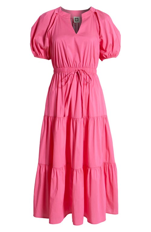 Anne Klein Tiered Puff Sleeve Midi Dress In Carmine Rose