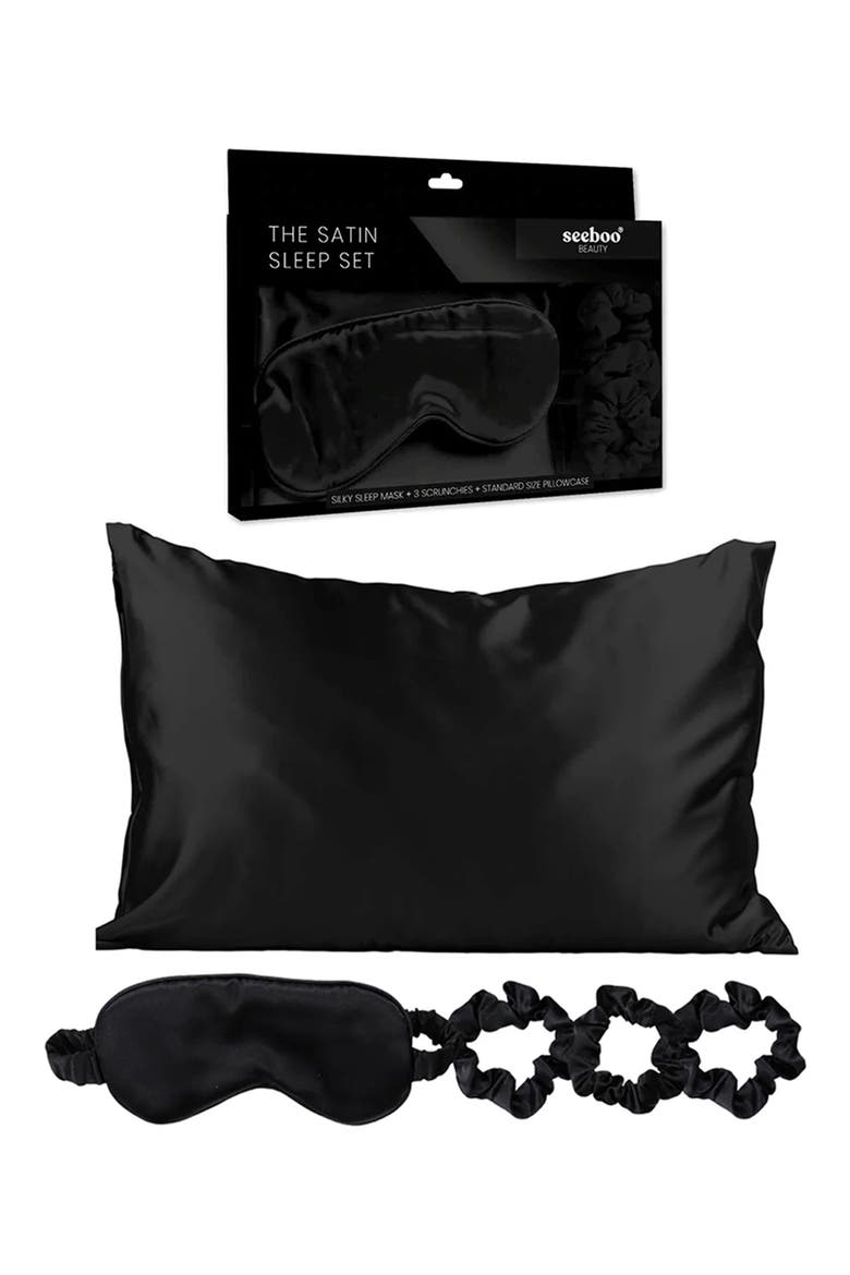 Satin Sleep 5-Piece Set, Alternate, color, BLACK