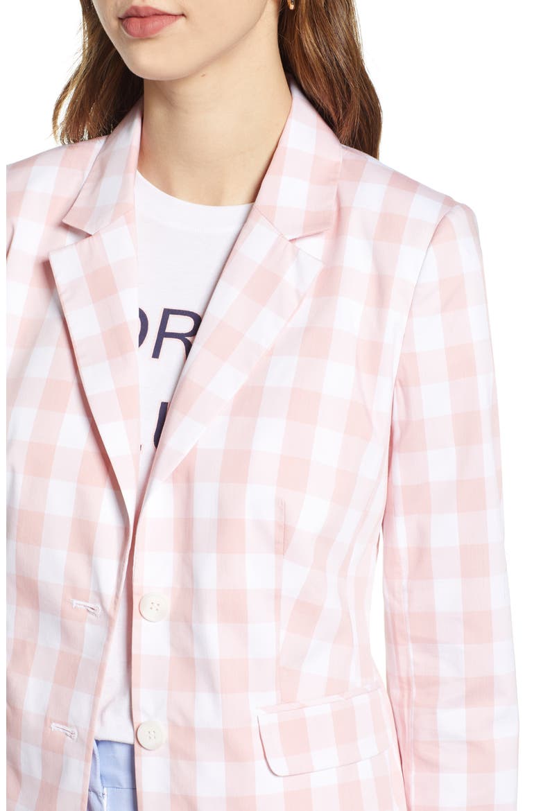 Print Poplin Blazer, Alternate, color, PINK- WHITE LARGE GINGHAM