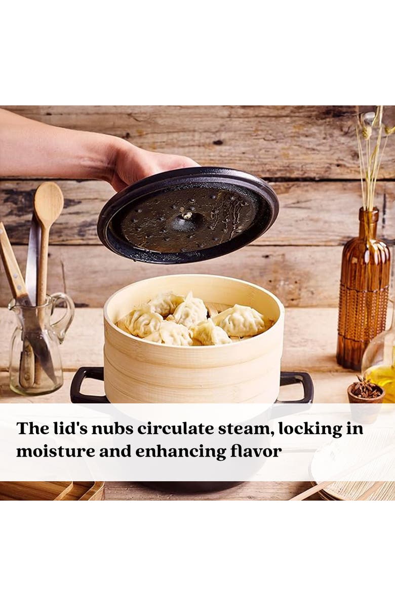 Alva Nori 2.5 Qt Enameled Cast Iron Cocotte Dutch Oven & Steamer Set, Alternate, color, Black