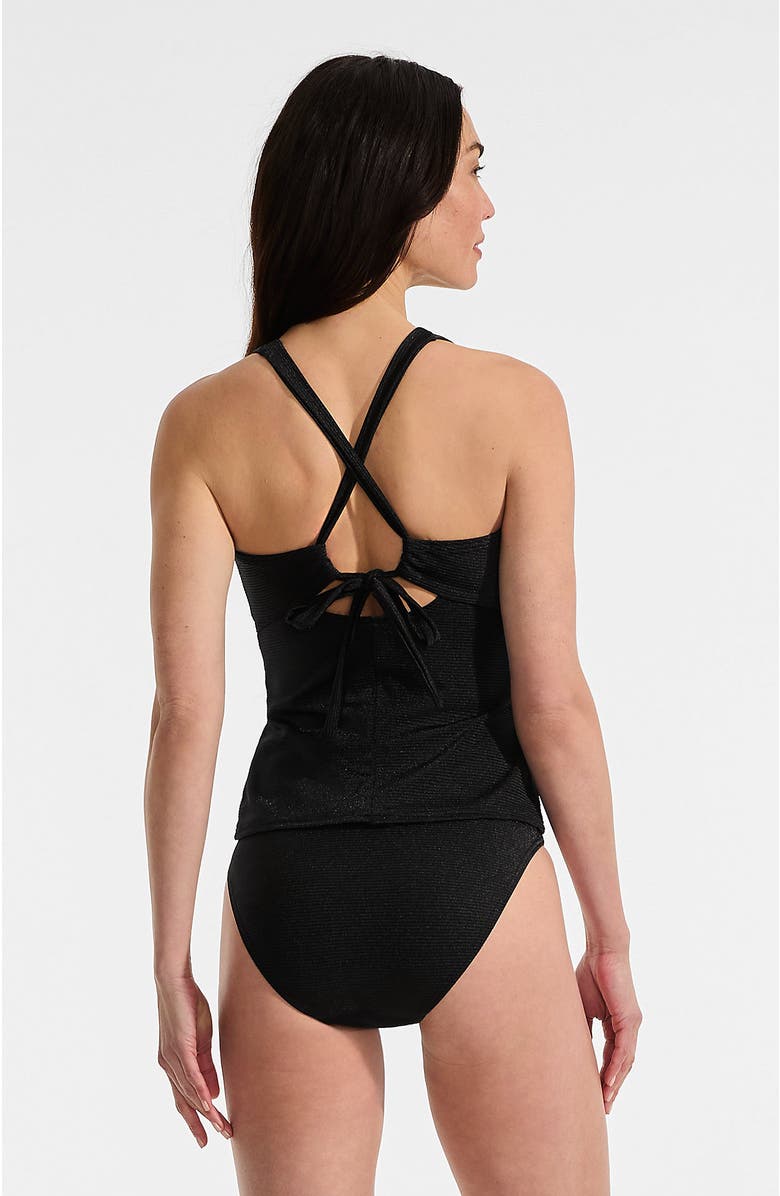 Lands' End Shine Ribbed Tankini Top and High Waisted Bottom Swimsuit Set, Alternate, color, Black Ottoman