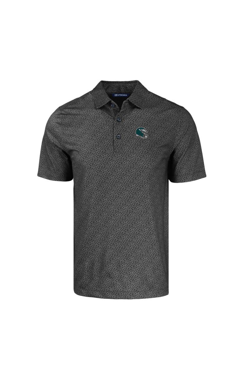 Cutter & Buck Men's Cutter & Buck  Black Philadelphia Eagles Helmet Pike Eco Pebble Print Stretch Recycled Polo, Alternate, color, 