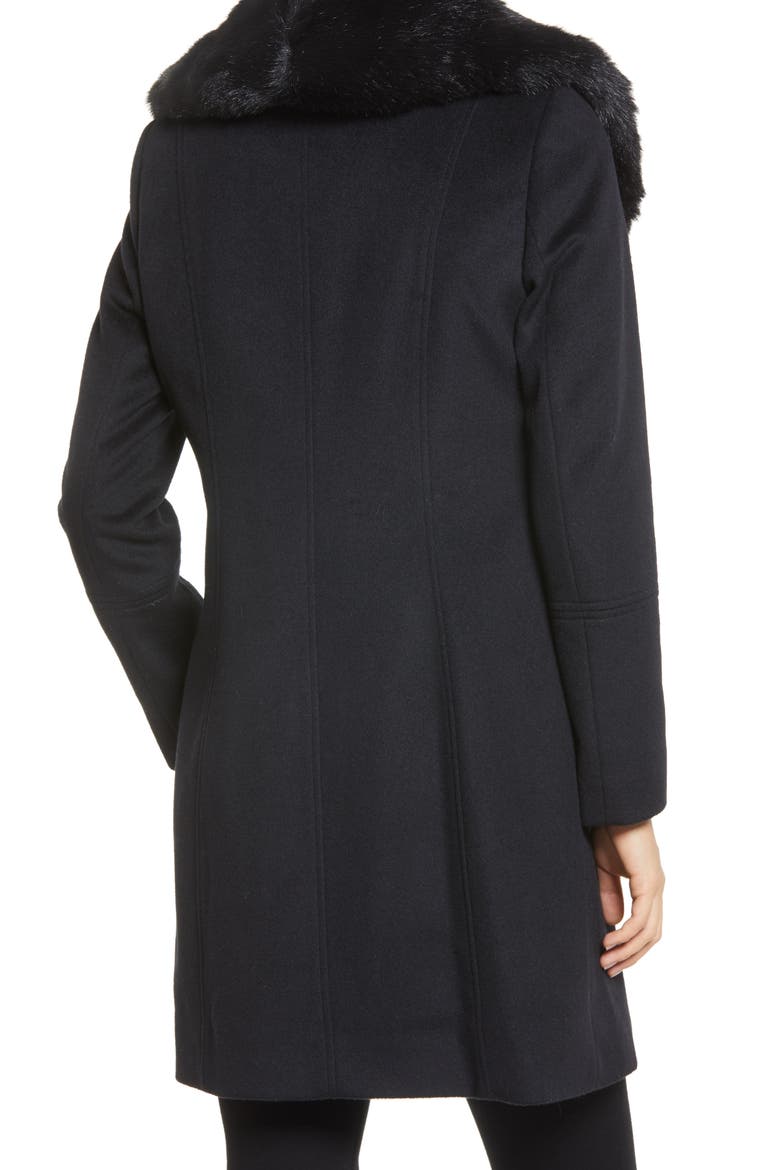 Faux Fur Collar Wool Blend Coat, Alternate, color, BLACK
