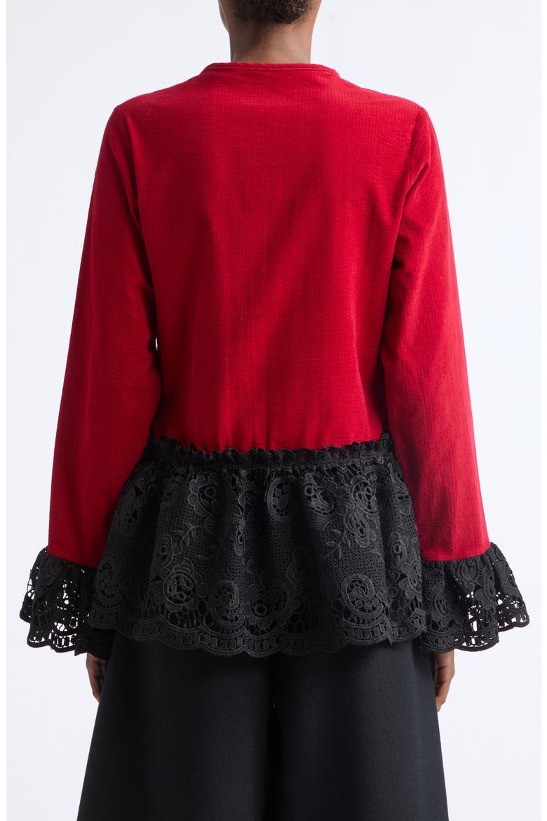 Ripple Corduroy Blouse with Lace Trim, Alternate, color, RED