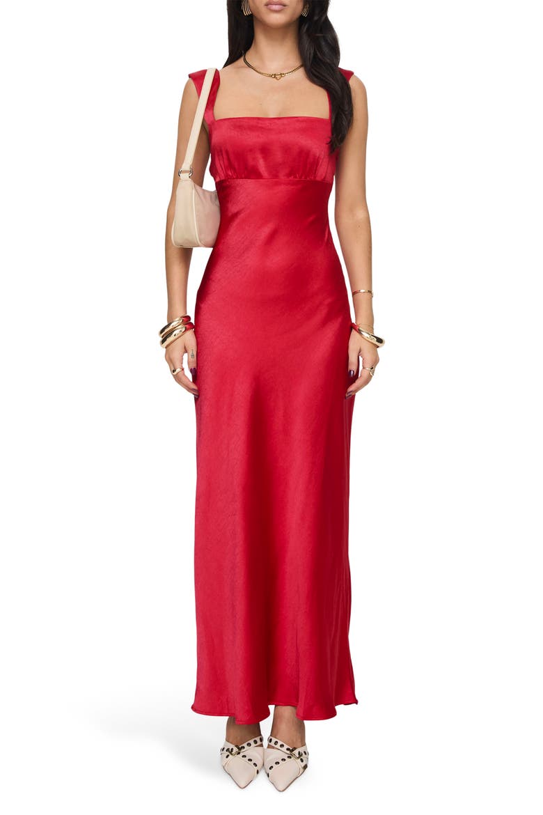 Radioactive Bias Cut Satin Maxi Dress, Main, color, RED