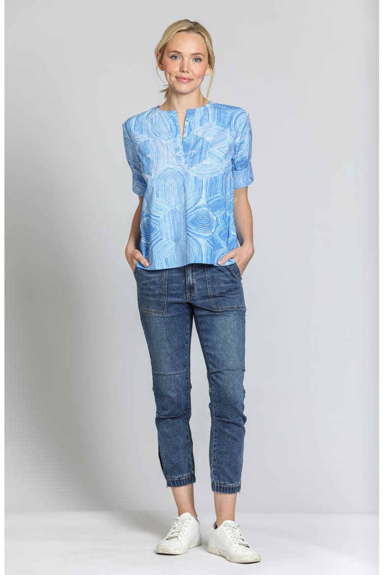 Print Short Sleeve Top, Alternate, color, BLUE/ WHITE