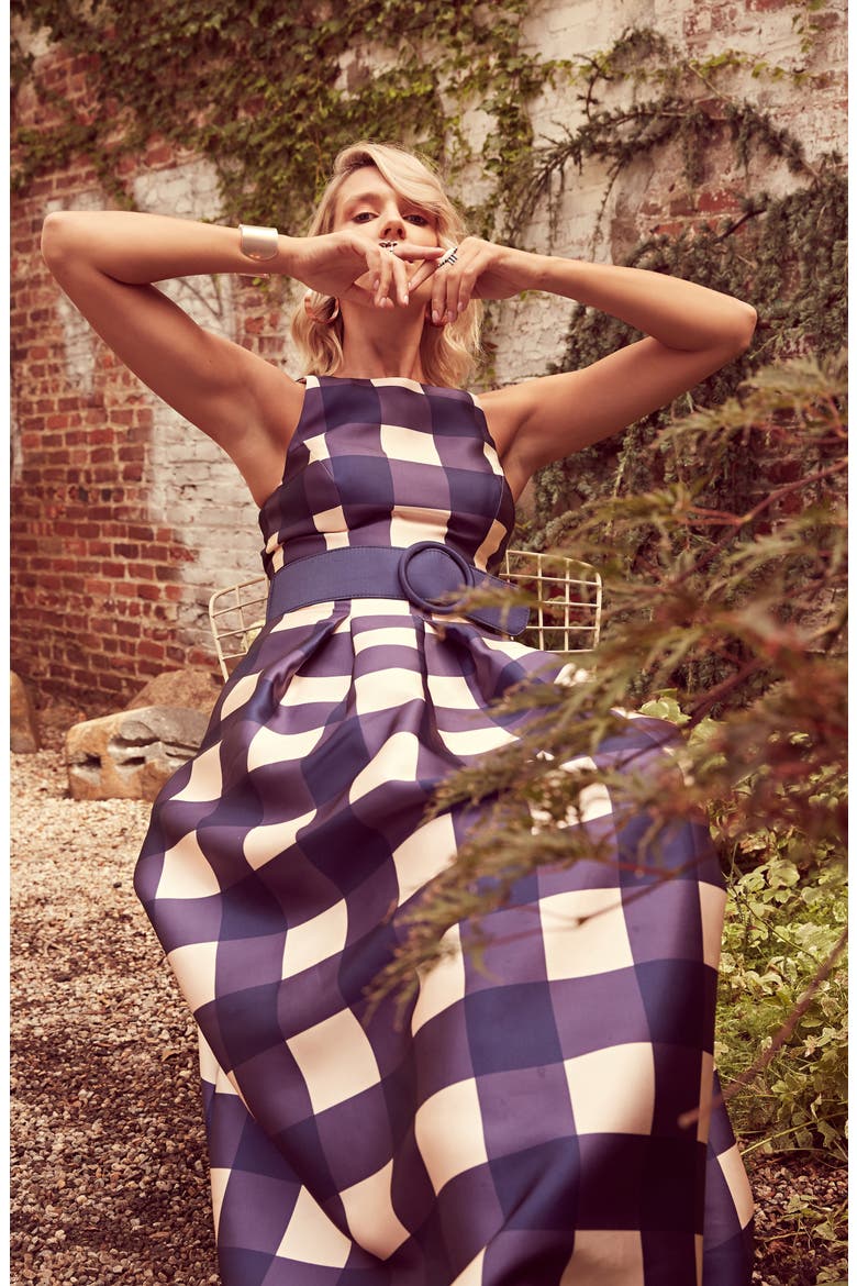 Jacqueline Gingham Belted A-Line Gown, Alternate, color, MIDNIGHT/ BLUSH GINGHAM