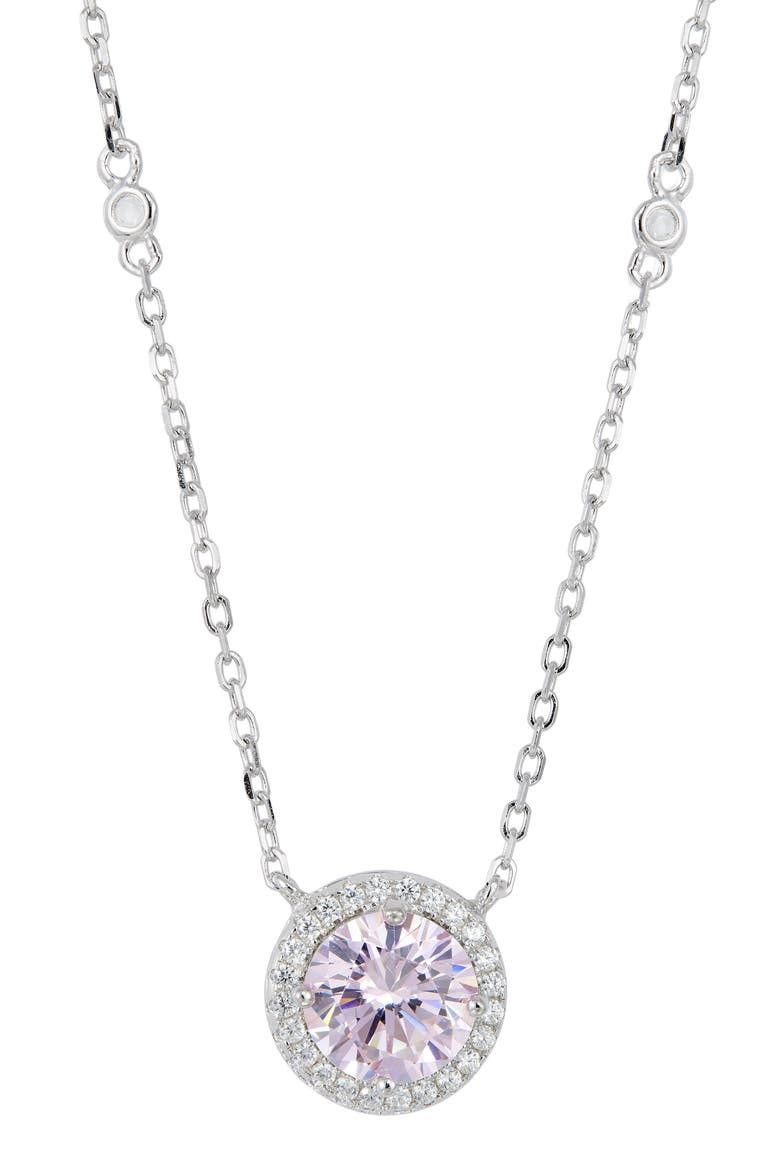 Brilliant Cubic Zirconia Halo Pendant Necklace, Main, color, FANCY PINK