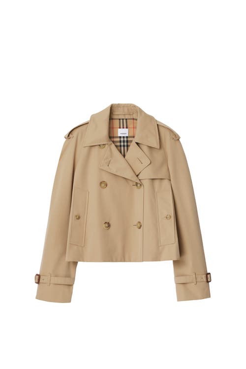Burberry Cropped Gabardine Trench Jacket In Brown